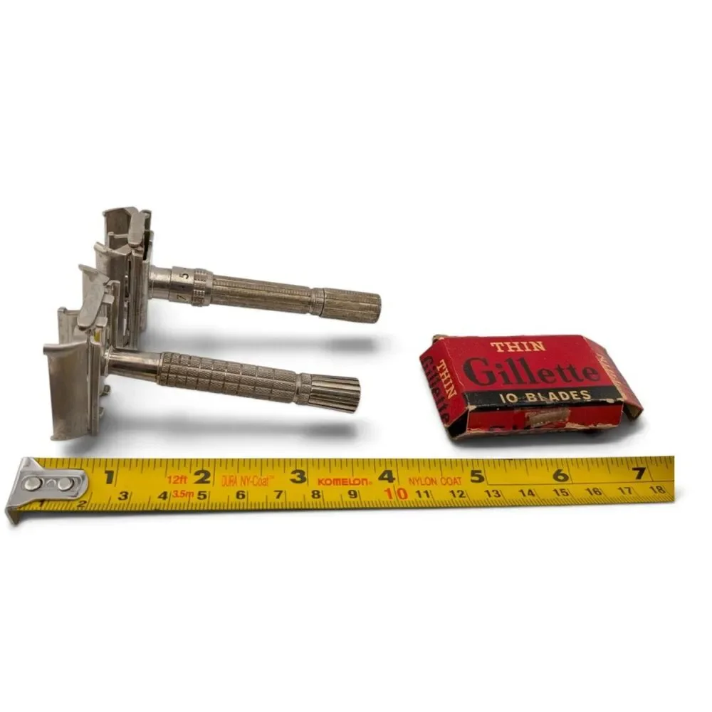 1966 Gillette Slim Adjustable L4 & Flare Tip Super Speed L3 Razors Case